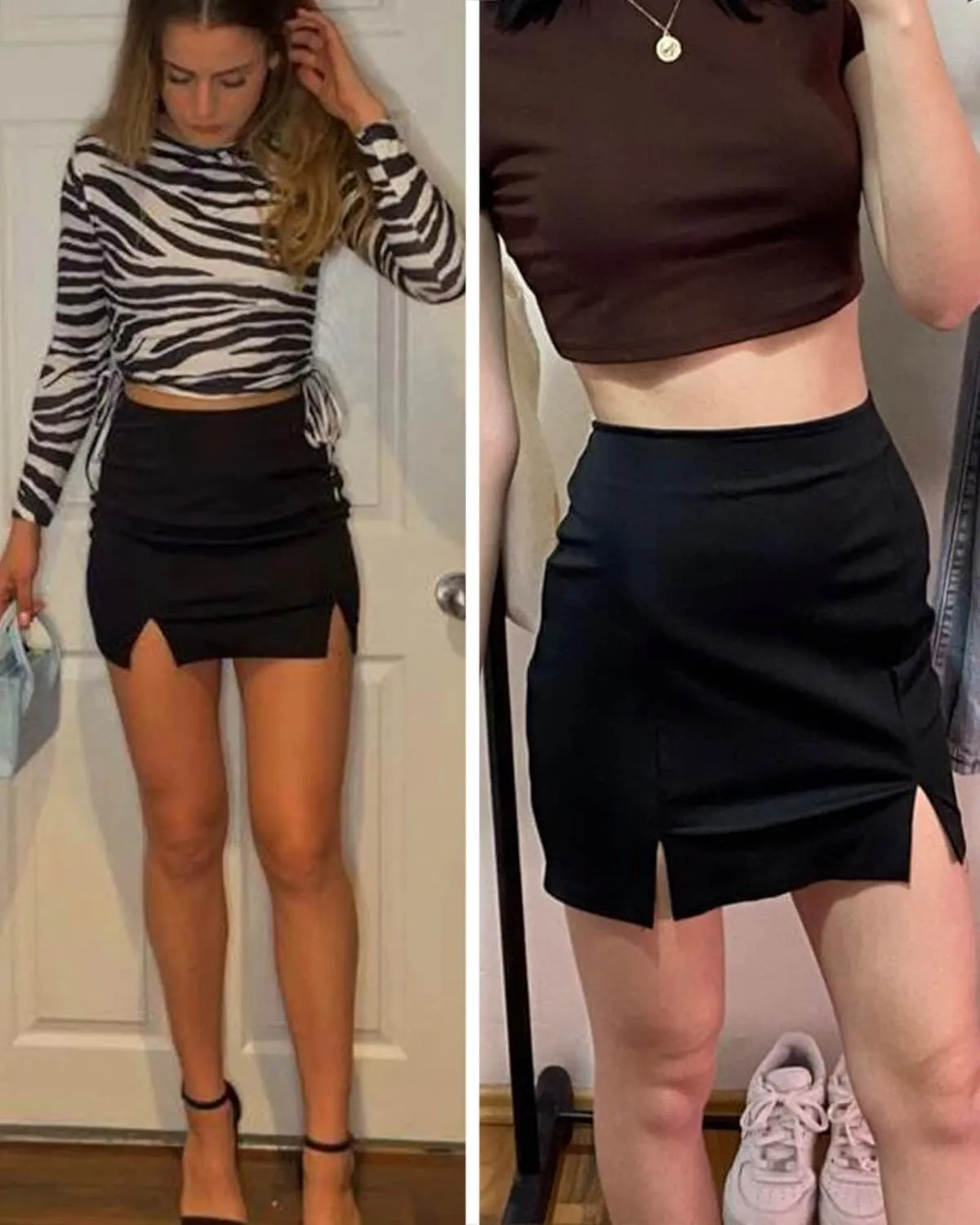 Slit Skirt for Women High Waist Sexy Mini Leg Slit Bodycon Skirts Stretchy