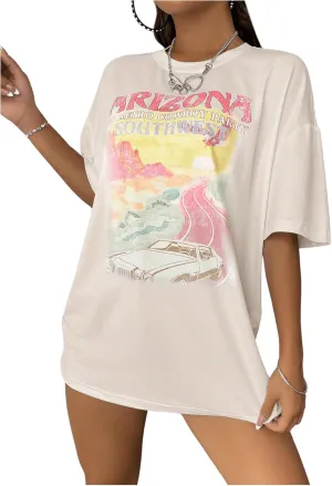 SOLY HUX Women's Graphic Tees Cute Print Short Sleeve Tee Preppy Clothes Casual Vintage Summer Oversized T Shirt Top