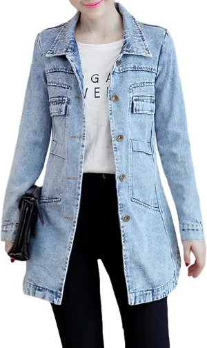 SOMTHRON Women's Distressed Denim Jeans Outfits Coat Spring Fall Retro Jeans Long Outerwear Denim Jacket