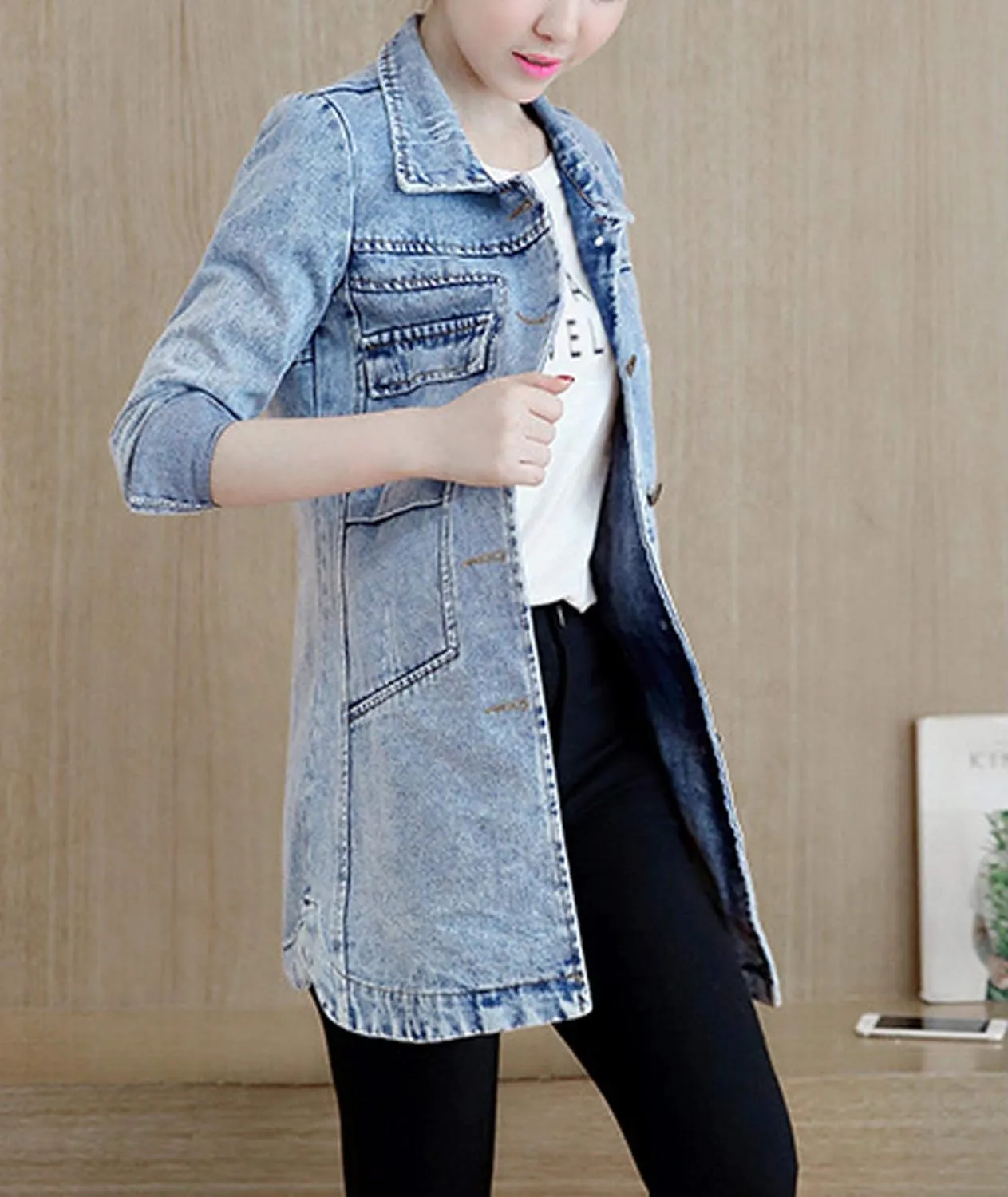 SOMTHRON Women's Distressed Denim Jeans Outfits Coat Spring Fall Retro Jeans Long Outerwear Denim Jacket
