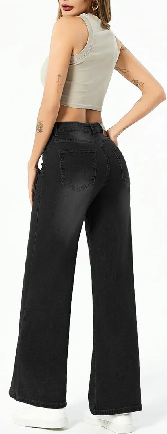 SperLucky Jeans for Women High Waisted Straight Leg Stretchy Jeans Loose Wide Leg Denim Pants