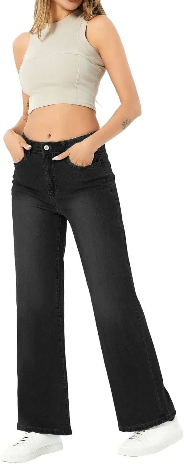 SperLucky Jeans for Women High Waisted Straight Leg Stretchy Jeans Loose Wide Leg Denim Pants
