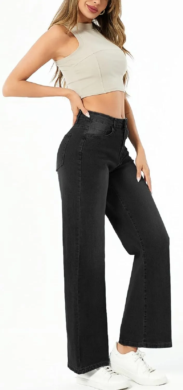 SperLucky Jeans for Women High Waisted Straight Leg Stretchy Jeans Loose Wide Leg Denim Pants