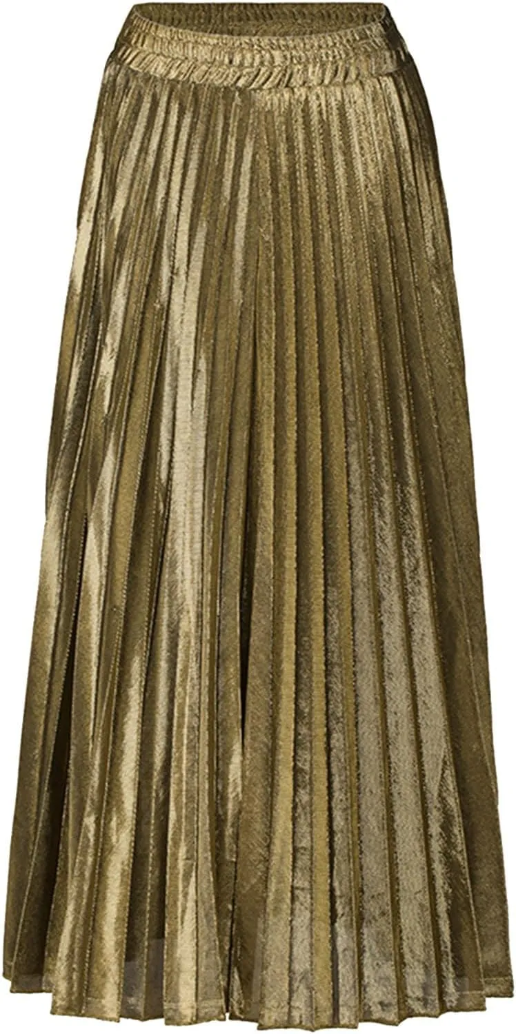 Spring and Summer New Pleated Skirt Long Skirt European and Large Size High Waist Big Swing Midi Skirt with Side