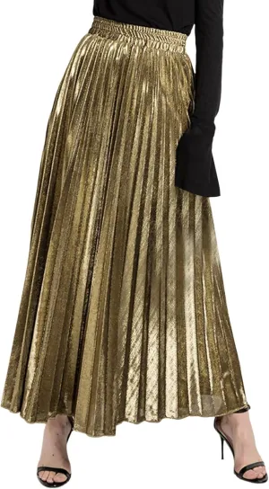 Spring and Summer New Pleated Skirt Long Skirt European and Large Size High Waist Big Swing Midi Skirt with Side