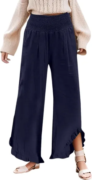 Sweatpants Women,Linen Summer Pants for Women Trendy 2025 Elastic High Waisted Wide Leg Womens Capris with Pockets