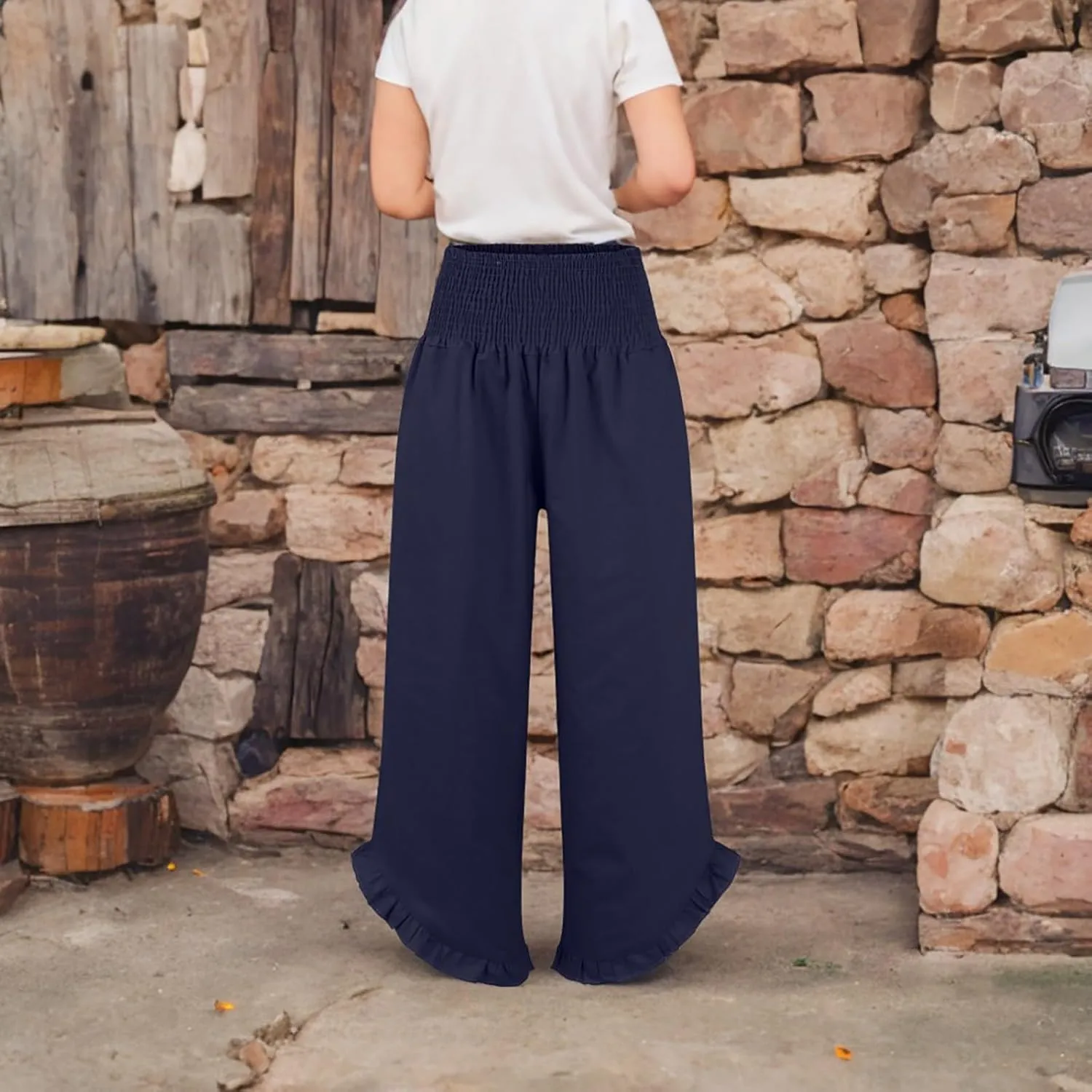 Sweatpants Women,Linen Summer Pants for Women Trendy 2025 Elastic High Waisted Wide Leg Womens Capris with Pockets