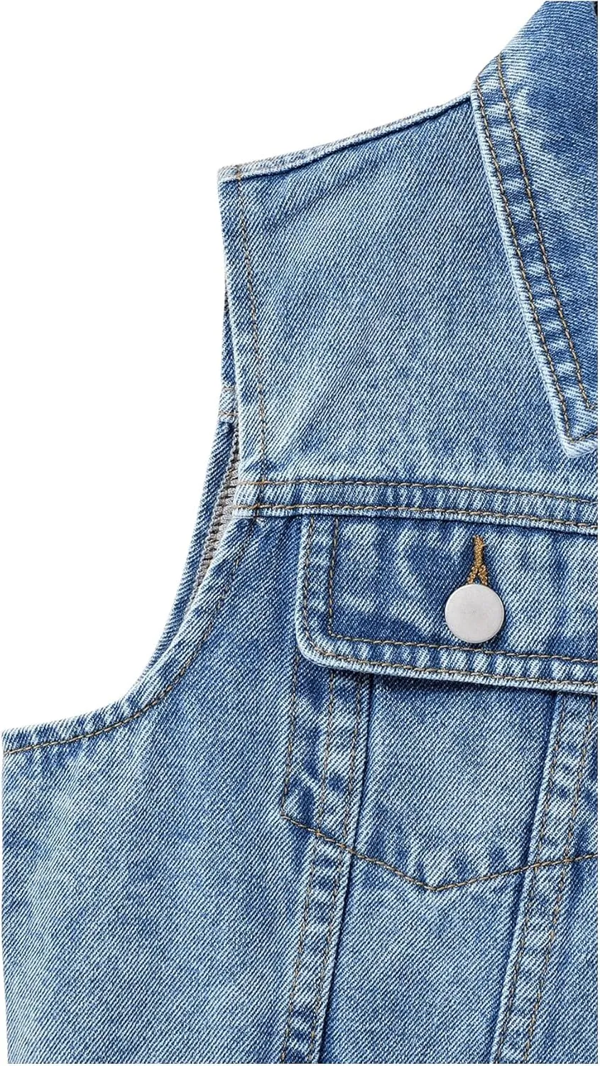 SweatyRocks Girl's Denim Vest Button Down Sleeveless Jean Jacket Outerwear with Pockets