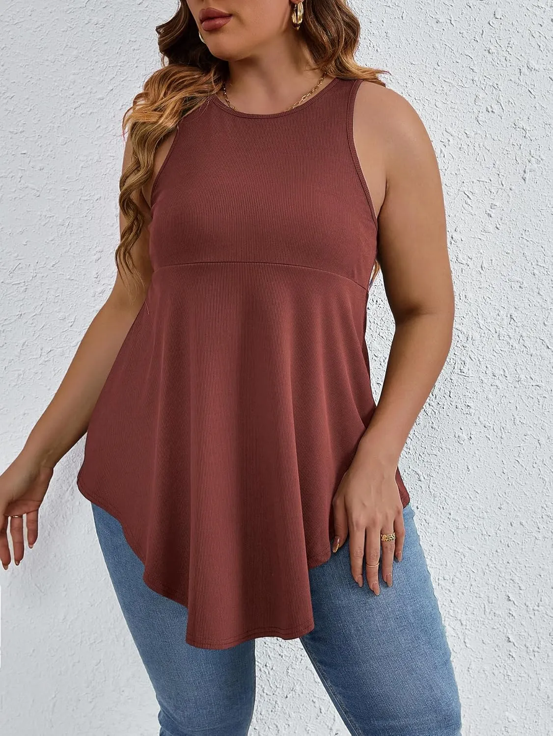 SweatyRocks Women' Loose Sleeveless Solid Color Casual Plain Tank Tops Plus Size Curved Hem Workout Summer Tee Tops