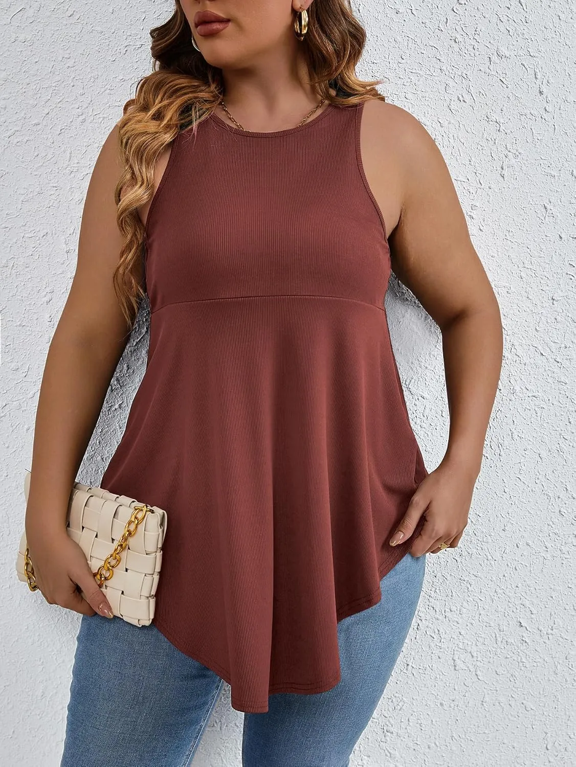 SweatyRocks Women' Loose Sleeveless Solid Color Casual Plain Tank Tops Plus Size Curved Hem Workout Summer Tee Tops
