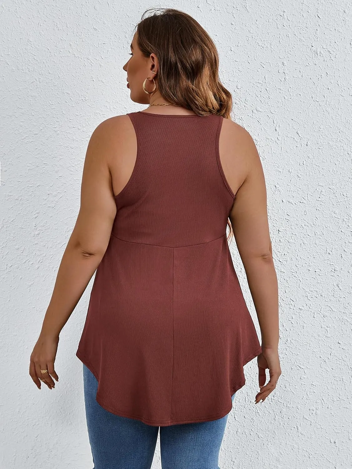 SweatyRocks Women' Loose Sleeveless Solid Color Casual Plain Tank Tops Plus Size Curved Hem Workout Summer Tee Tops