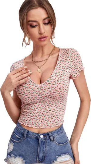 SweatyRocks Women's Basic Crop Top Short Sleeve Round Neck Tee T-Shirt