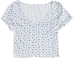 SweatyRocks Women's Basic Crop Top Short Sleeve Round Neck Tee T-Shirt