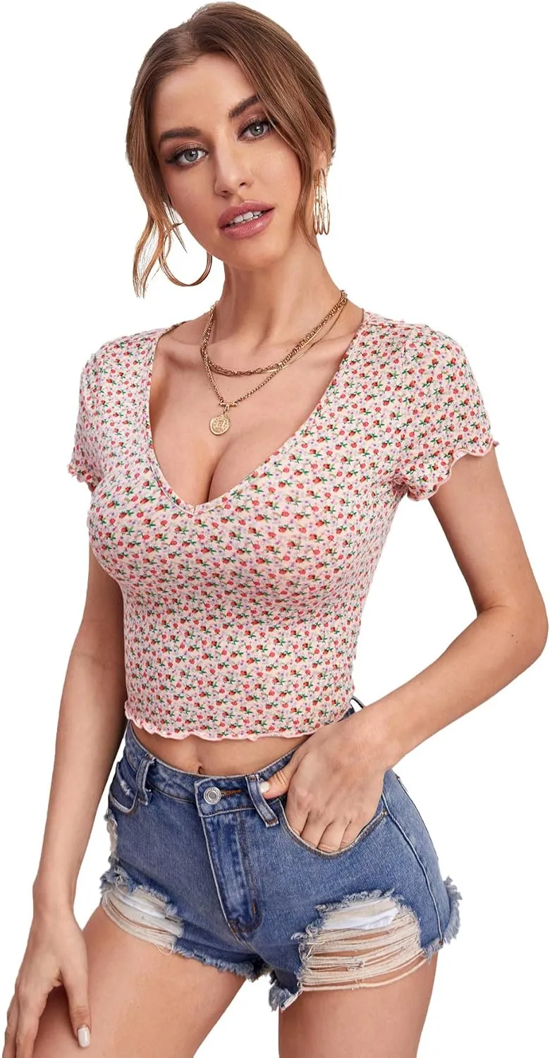 SweatyRocks Women's Basic Crop Top Short Sleeve Round Neck Tee T-Shirt
