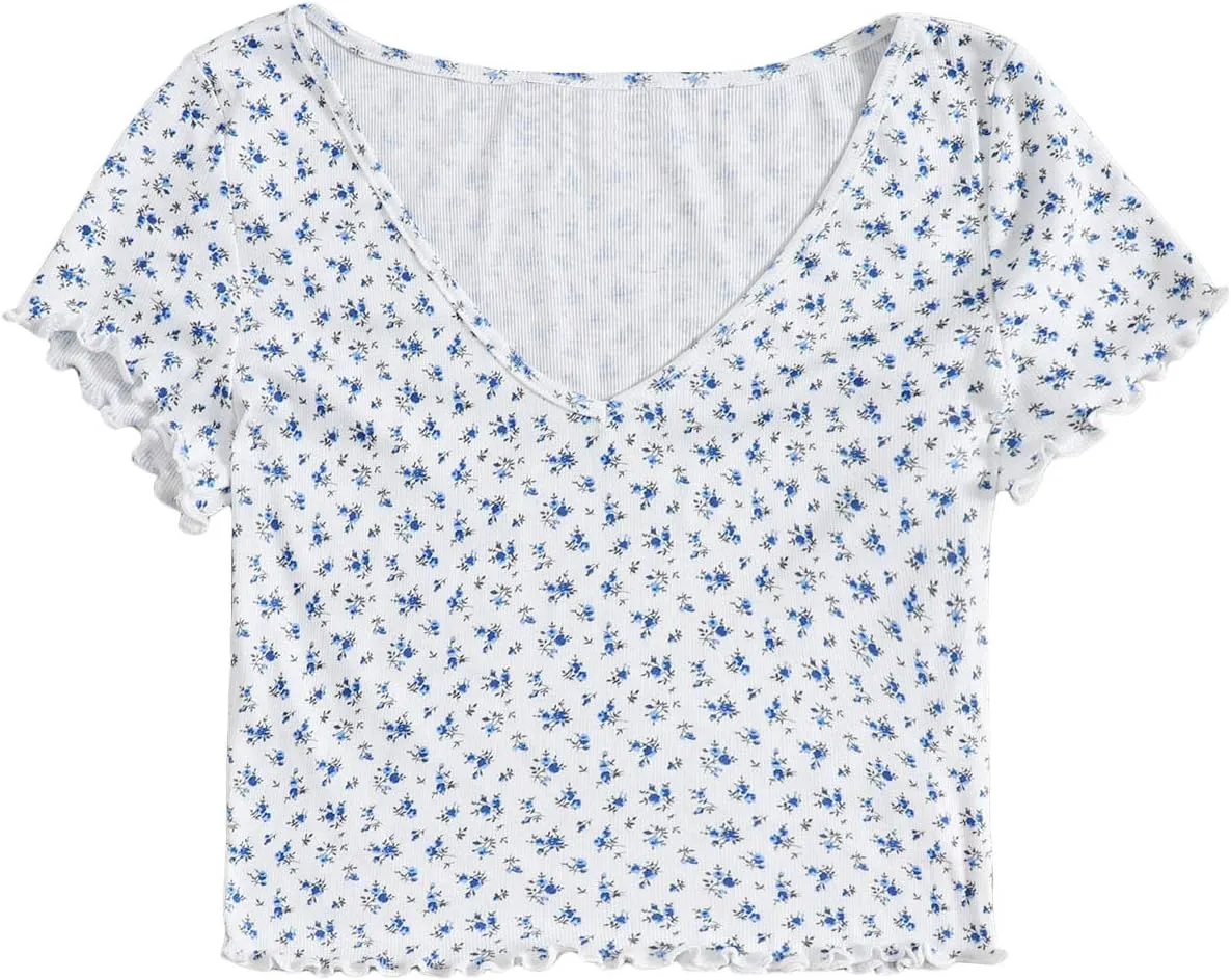 SweatyRocks Women's Basic Crop Top Short Sleeve Round Neck Tee T-Shirt
