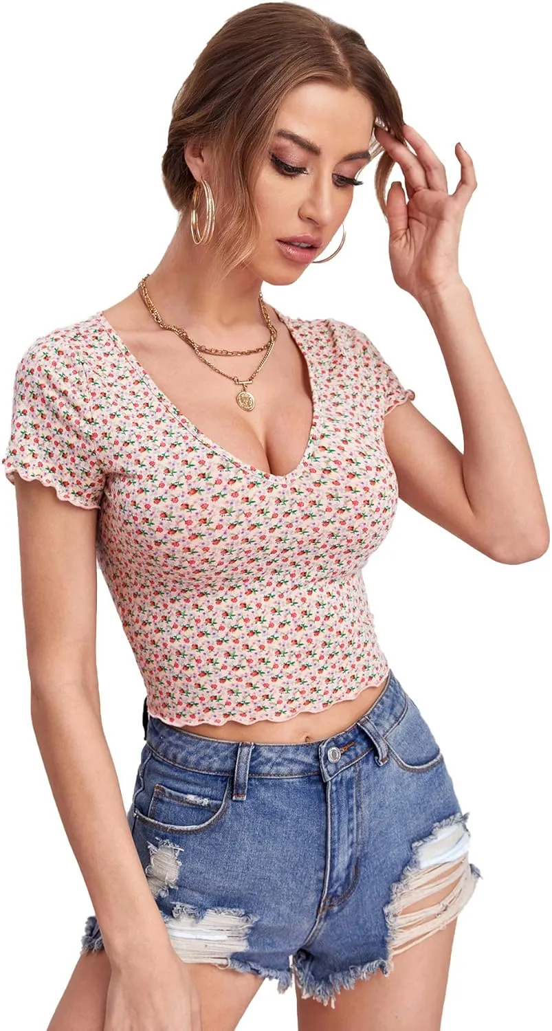 SweatyRocks Women's Basic Crop Top Short Sleeve Round Neck Tee T-Shirt