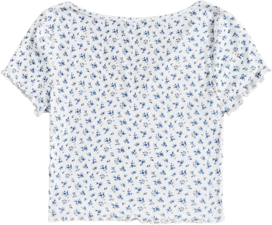 SweatyRocks Women's Basic Crop Top Short Sleeve Round Neck Tee T-Shirt