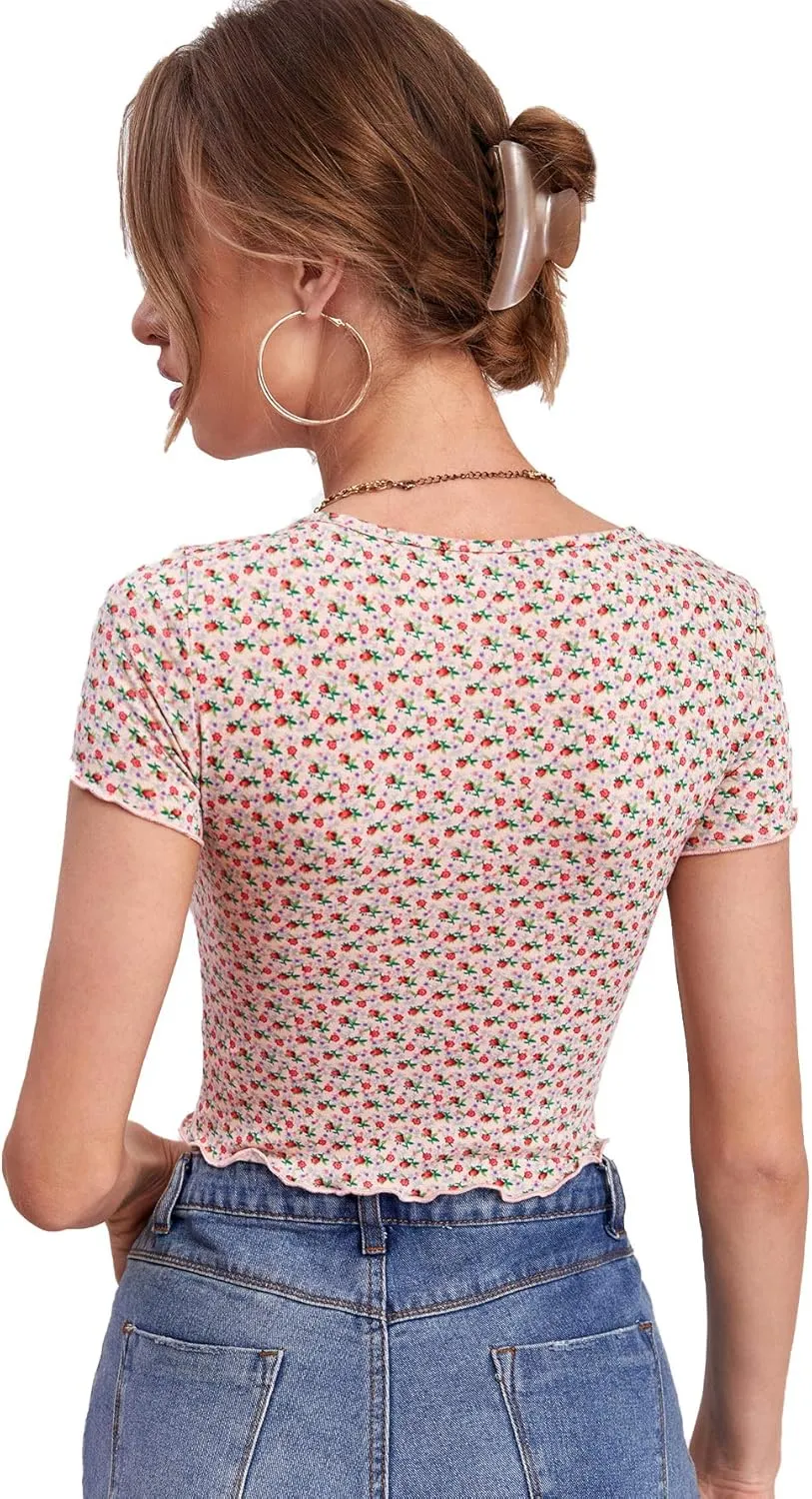 SweatyRocks Women's Basic Crop Top Short Sleeve Round Neck Tee T-Shirt
