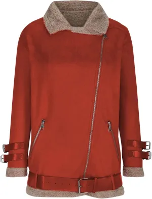 TANGNADE Women's Faux Suede Leather Shearing Moto Jacket Thick Lined Parka Winter Coat Leather Jacket