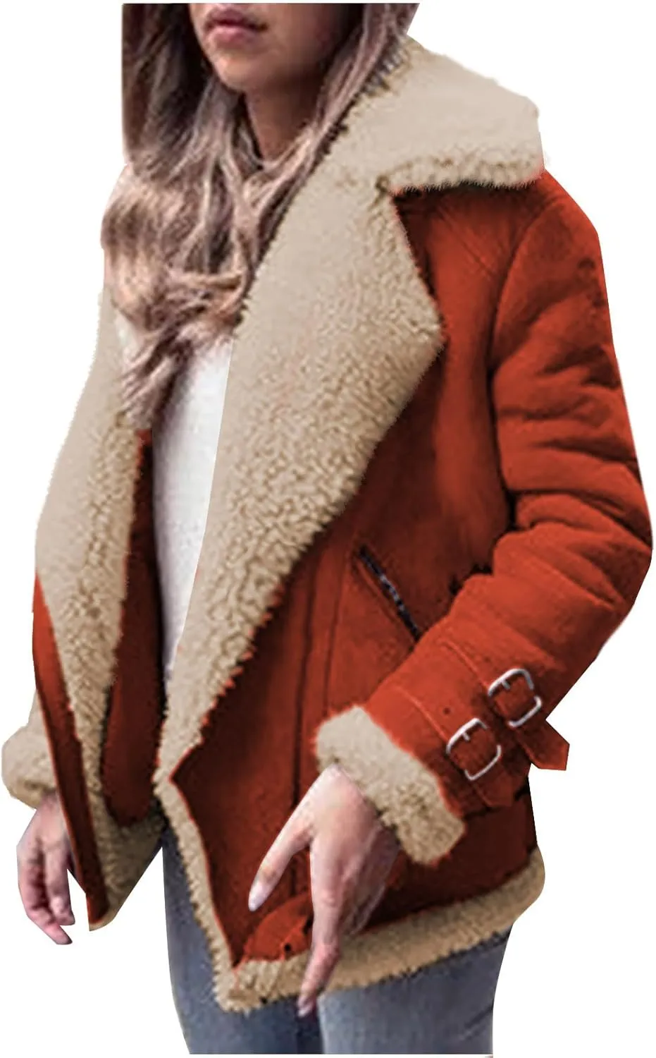 TANGNADE Women's Faux Suede Leather Shearing Moto Jacket Thick Lined Parka Winter Coat Leather Jacket