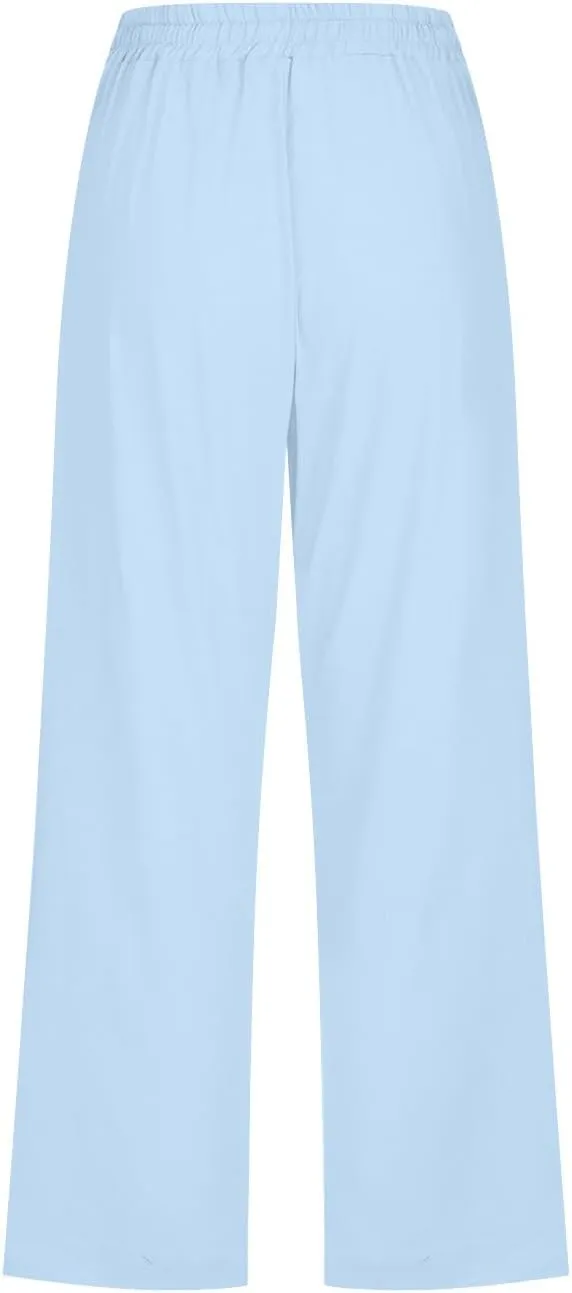 TARIENDY Capri Pants for Women Casual Summer 2025 Drawstring Elastic Waist Pant Straight Leg Cropped Trouser with Pockets