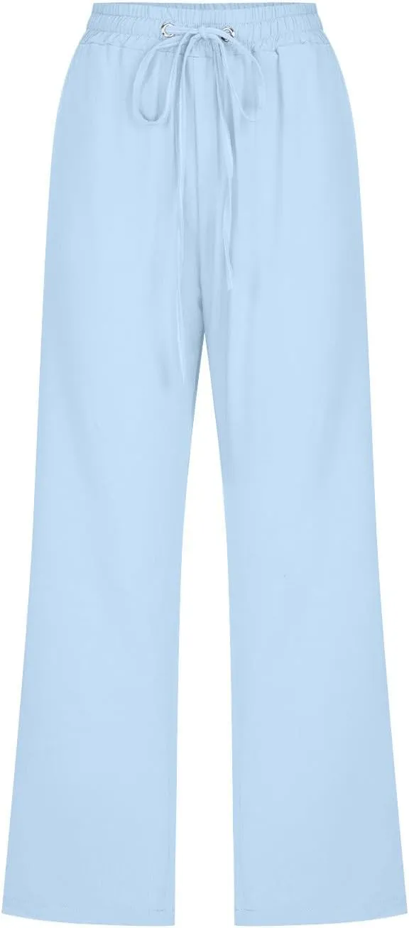TARIENDY Capri Pants for Women Casual Summer 2025 Drawstring Elastic Waist Pant Straight Leg Cropped Trouser with Pockets