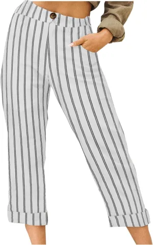 TARIENDY Capri Pants for Women Dressy Casual Summer Capris Comfy Fit Striped Cropped Trousers Vacation Outfits with Pockets