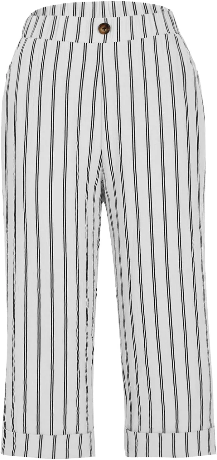 TARIENDY Capri Pants for Women Dressy Casual Summer Capris Comfy Fit Striped Cropped Trousers Vacation Outfits with Pockets