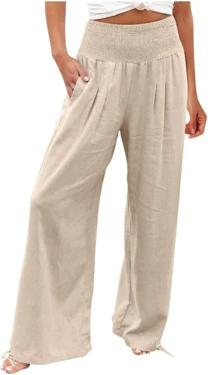 TARIENDY Palazzo Pants for Women Casual Summer High Waisted Wide Leg Trousers Loose Comfy Lounge Beach Pant with Pockets