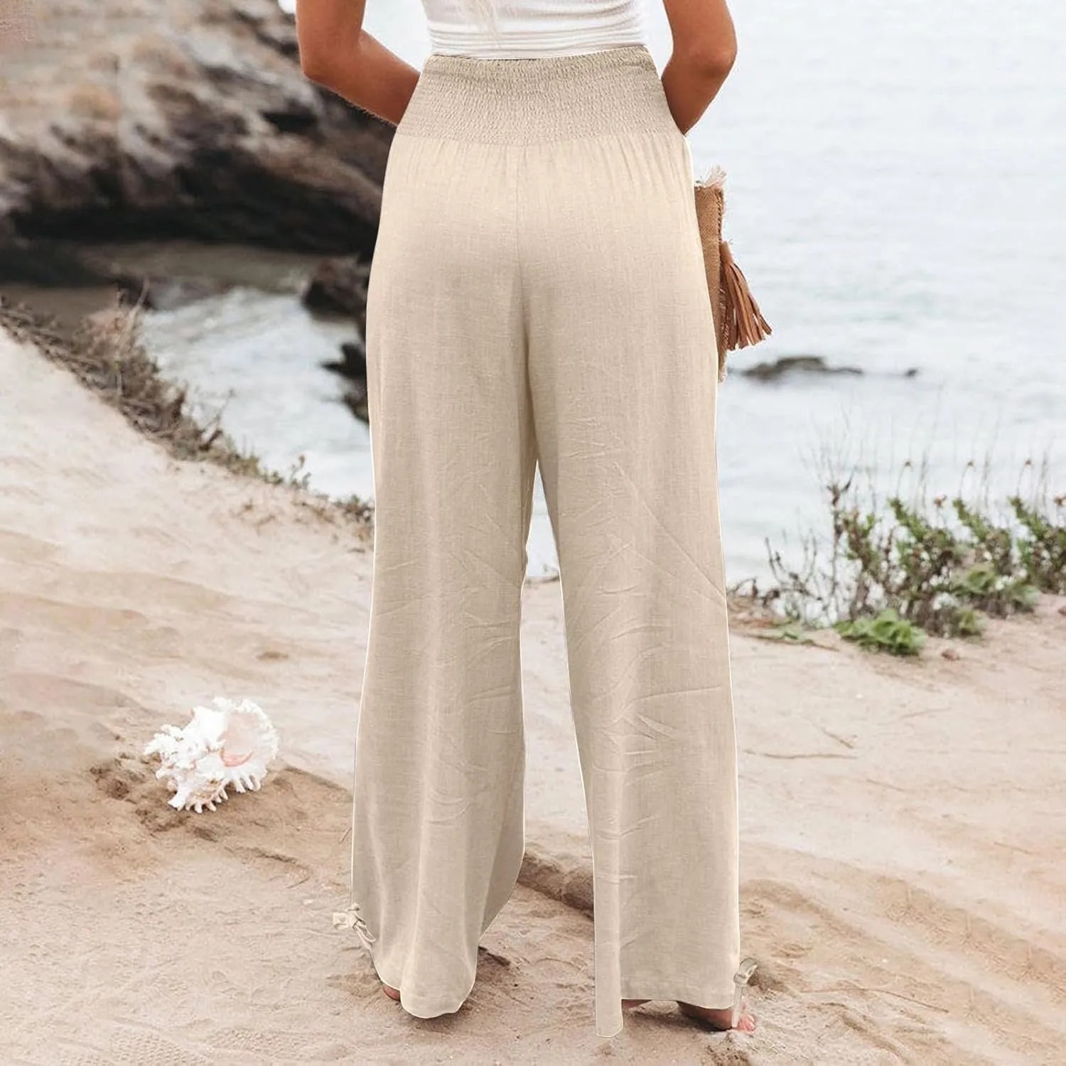 TARIENDY Palazzo Pants for Women Casual Summer High Waisted Wide Leg Trousers Loose Comfy Lounge Beach Pant with Pockets