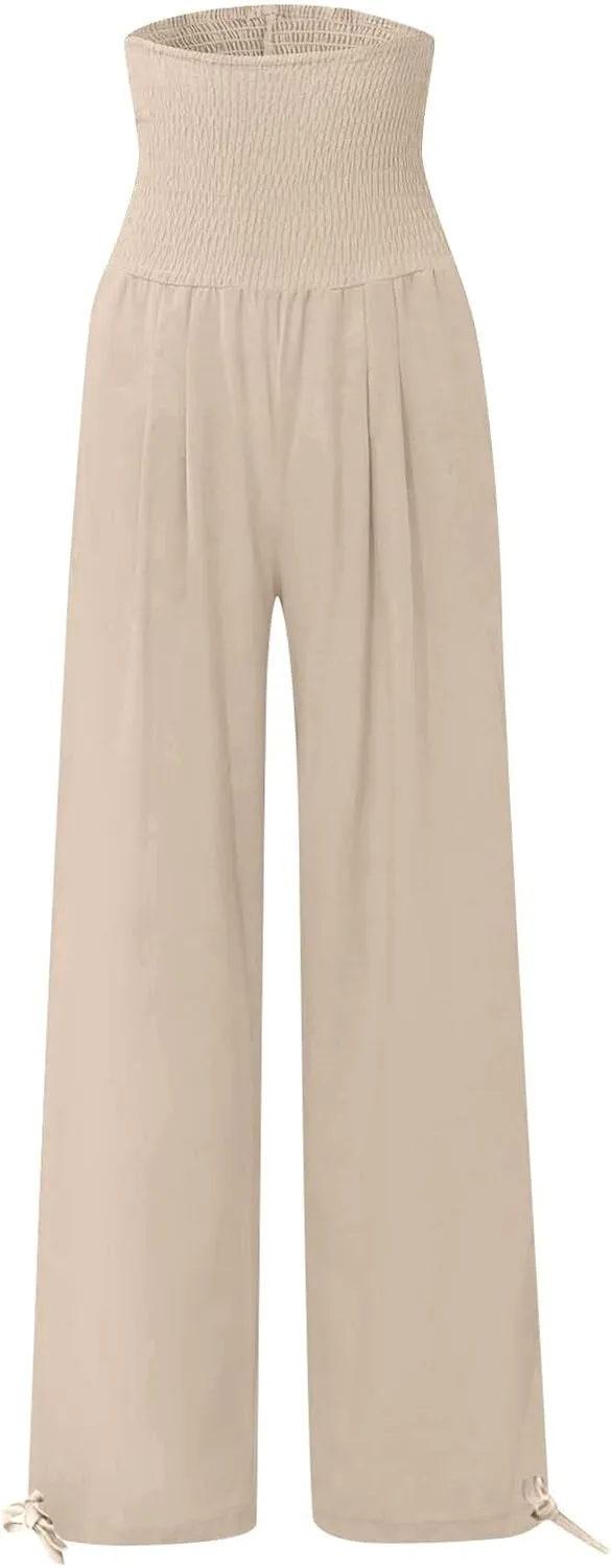 TARIENDY Palazzo Pants for Women Casual Summer High Waisted Wide Leg Trousers Loose Comfy Lounge Beach Pant with Pockets