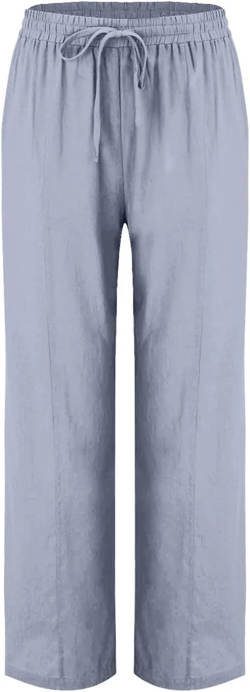 TARIENDY Womens Casual Summer Pants Drawstring Elastic Waist Wide Leg Trousers Loose Comfy Lounge Beach Pant with Pockets