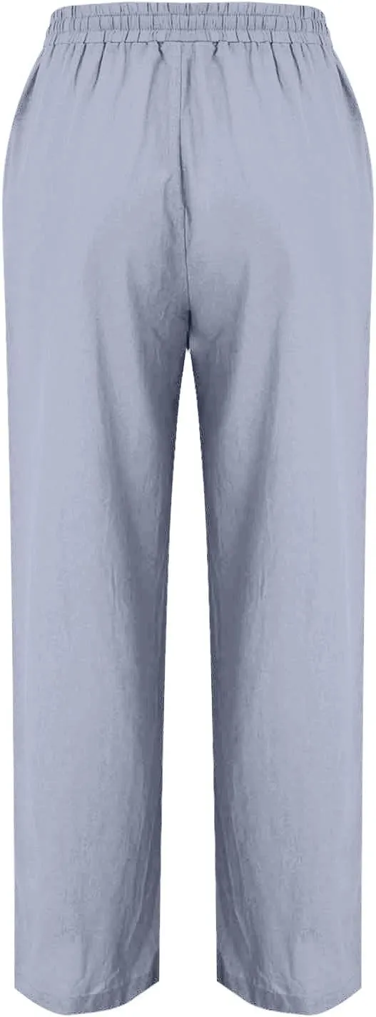 TARIENDY Womens Casual Summer Pants Drawstring Elastic Waist Wide Leg Trousers Loose Comfy Lounge Beach Pant with Pockets