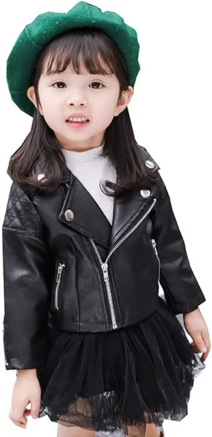 Toddler Baby Girls Boys Long Sleeve Solid Outwear Leather Coat Jacket Clothes Kids Leather Jacket (Black, 12-18 Months)