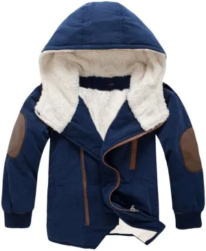 Toddler Kids Boys Thick Cotton Padded Parka Jacket Hooded Fleece Coat Fleece Linen Long Sleeves Zipper Solid Coat