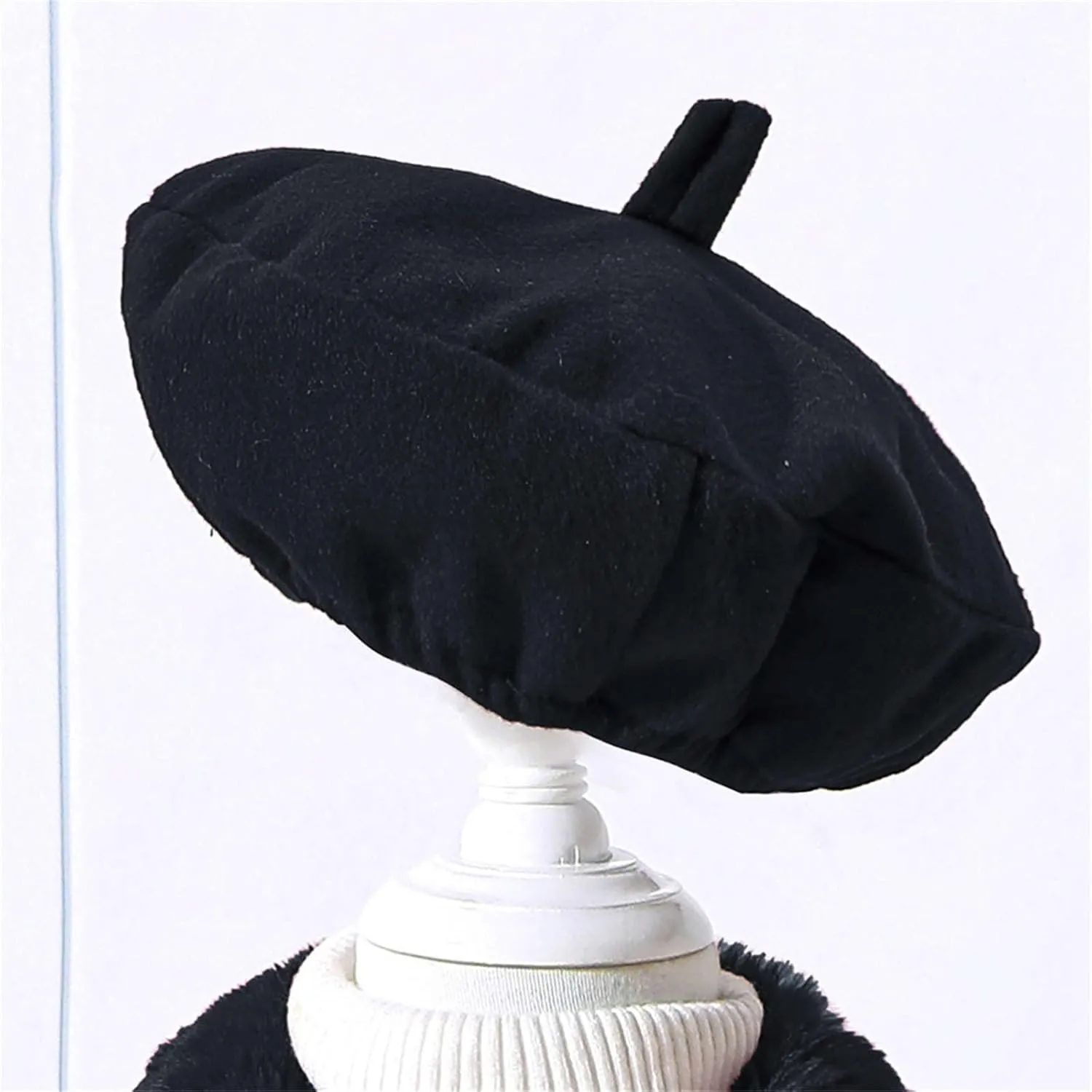 Toddler Kids Girls Trench Jacket Long Sleeve Fury Collar Warm Peacoat with Beret Hat Set for Casual