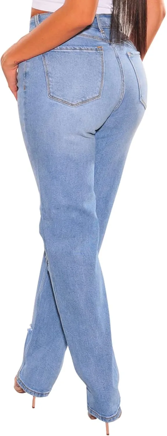 TodTan Women's Skinny Jeans Ripped Mid Rise Stretch Destroyed Denim Pants Jeans