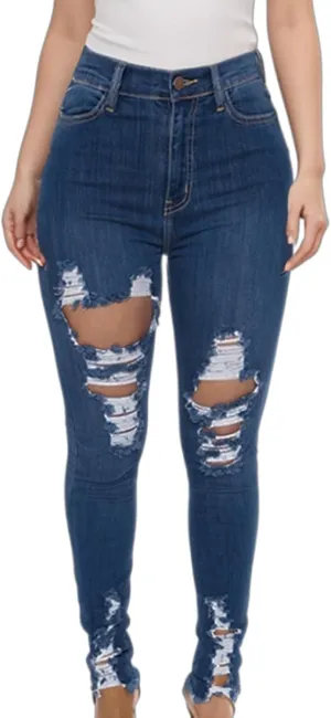 TodTan Women's Skinny Jeans Ripped Mid Rise Stretch Destroyed Denim Pants Jeans