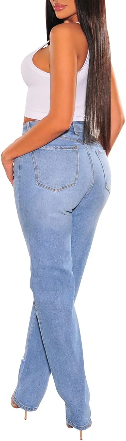 TodTan Women's Skinny Jeans Ripped Mid Rise Stretch Destroyed Denim Pants Jeans