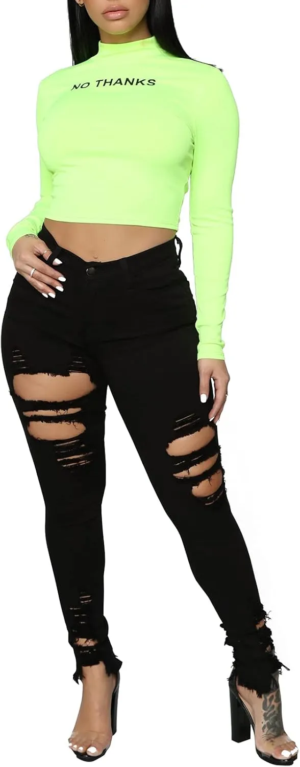 TodTan Women's Skinny Jeans Ripped Mid Rise Stretch Destroyed Denim Pants Jeans
