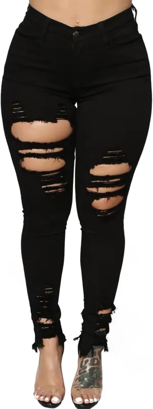 TodTan Women's Skinny Jeans Ripped Mid Rise Stretch Destroyed Denim Pants Jeans