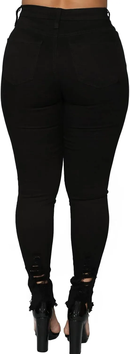 TodTan Women's Skinny Jeans Ripped Mid Rise Stretch Destroyed Denim Pants Jeans