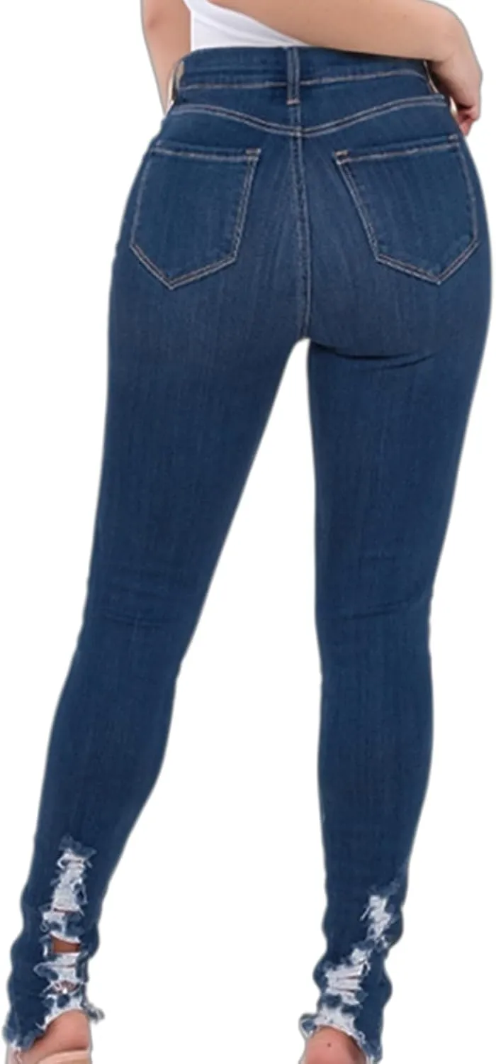 TodTan Women's Skinny Jeans Ripped Mid Rise Stretch Destroyed Denim Pants Jeans