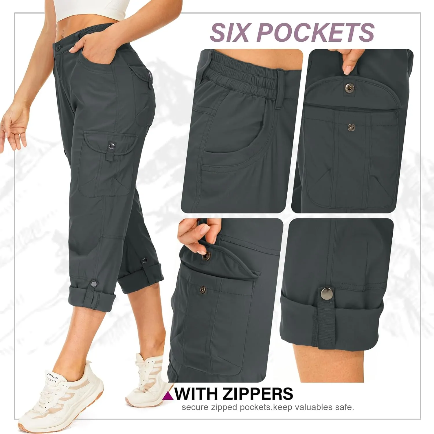 Toomett Women's Hiking Cargo Pants convertible Quick Dry UPF50  Waterproof capri Fishing Safari Travel Pants