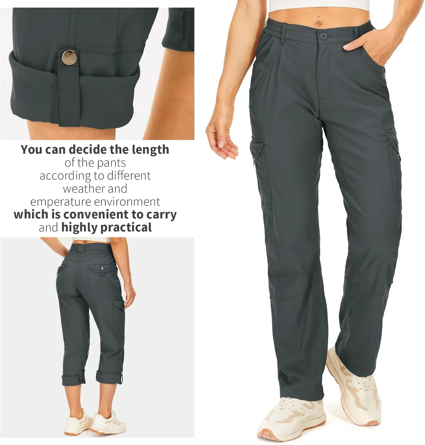Toomett Women's Hiking Cargo Pants convertible Quick Dry UPF50  Waterproof capri Fishing Safari Travel Pants
