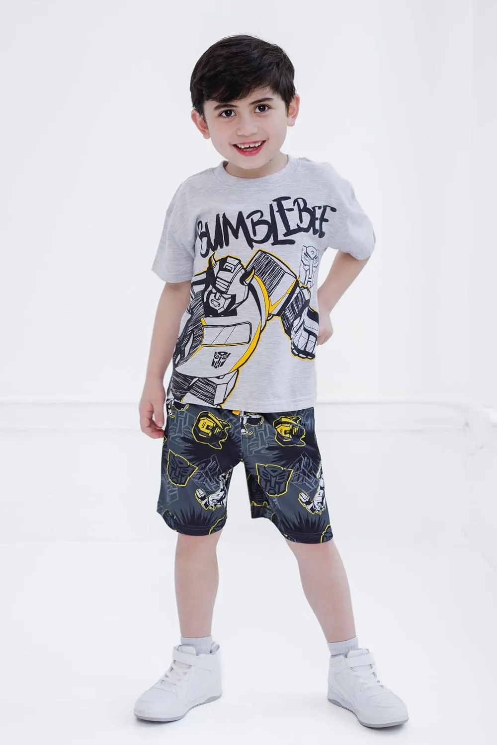 Transformers Bumblebee Optimus Prime Graphic T-Shirt & Mesh Shorts Outfit Set Toddler to Big Kid