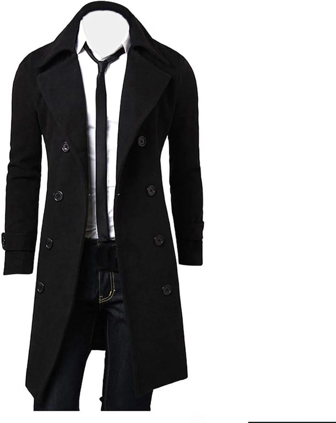 tuduoms Men's Long Slim Peacoat Winter Business Wool Blazer Gentlemen Trench Coat Fashion Windbreaker Warm Long Top Overcoat