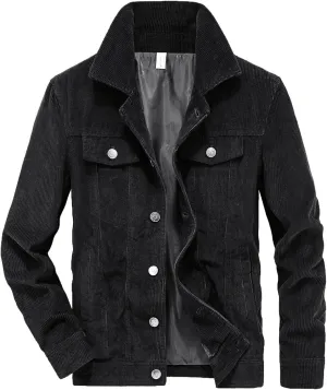 tuduoms Mens Vintage Corduroy Trucker Jacket Big Tall Slim Fit Button Down Lapel Winter Coat Heavyweight Long-Sleeve Shirts