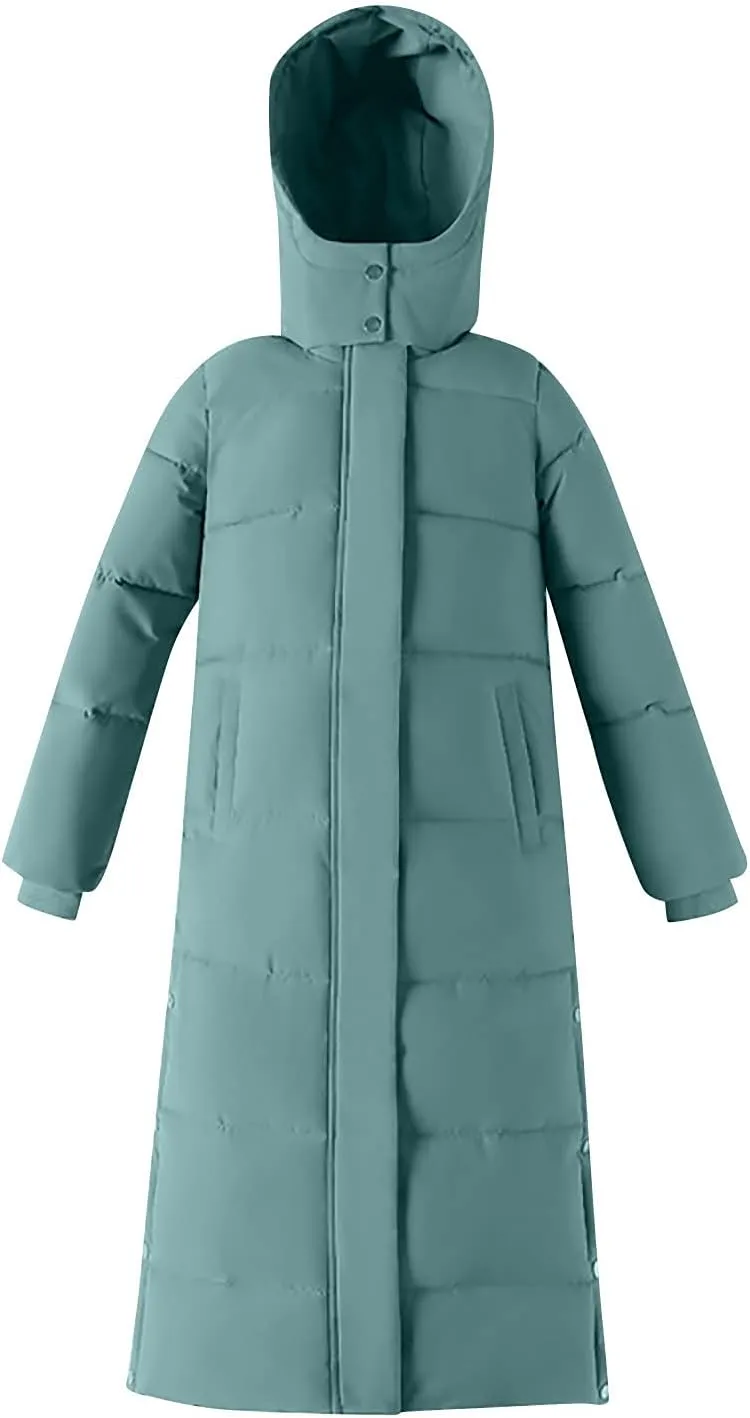 tuduoms Women's Thickened Long Down Jacket, Winter Warm Maxi Puffer Coat for Women, Full-Zip Waterproof Hooded Quilted Parka