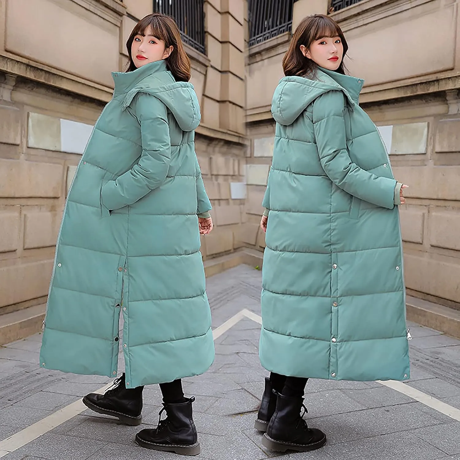 tuduoms Women's Thickened Long Down Jacket, Winter Warm Maxi Puffer Coat for Women, Full-Zip Waterproof Hooded Quilted Parka